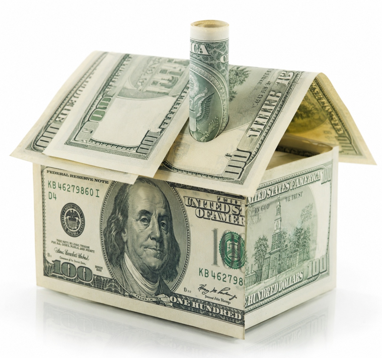 House made of cash representing lower Florida closing costs and $0 settlement fees