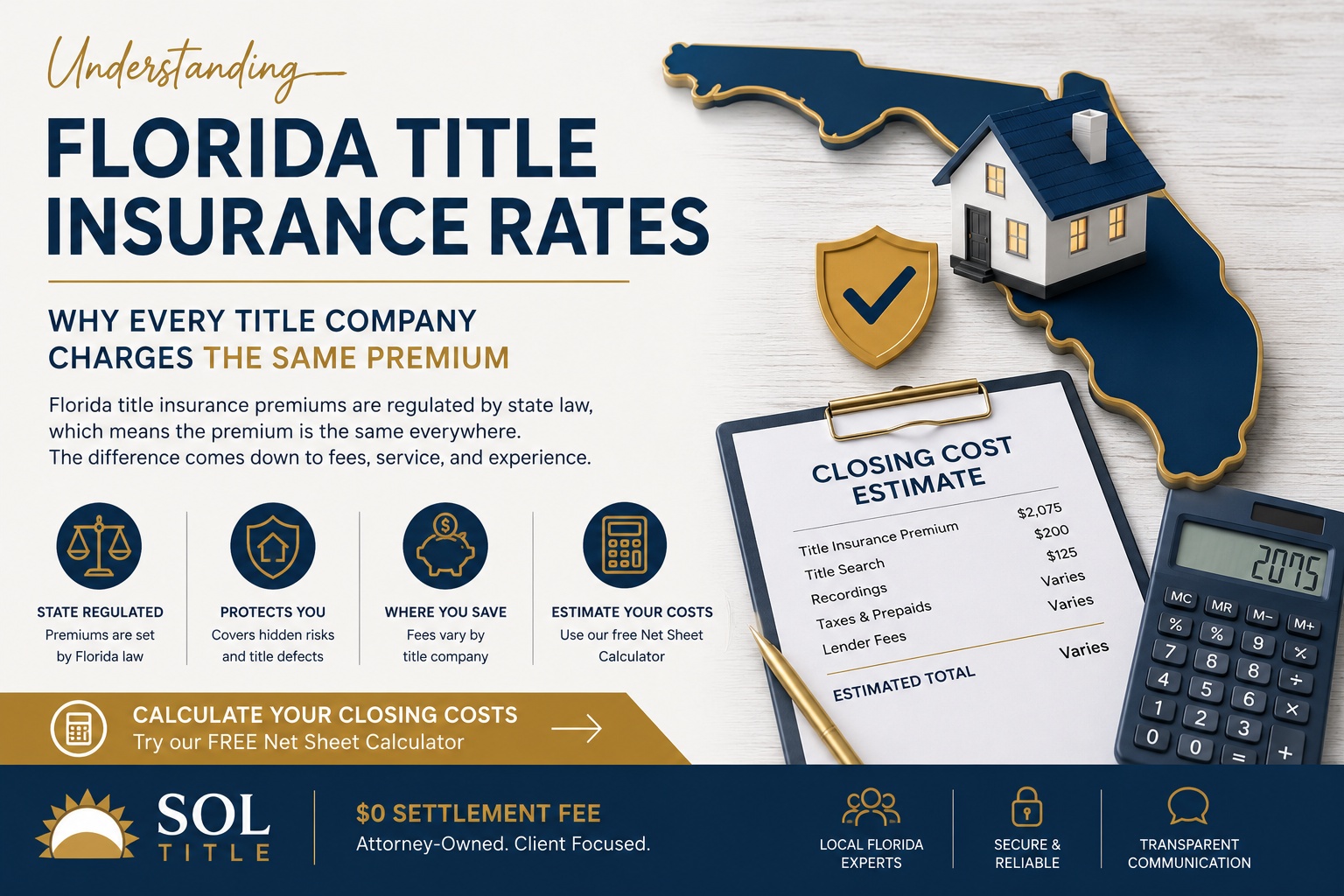 Florida title insurance rates explained showing how title insurance premiums are regulated by Florida law and why every title company charges the same premium while fees and service may differ.